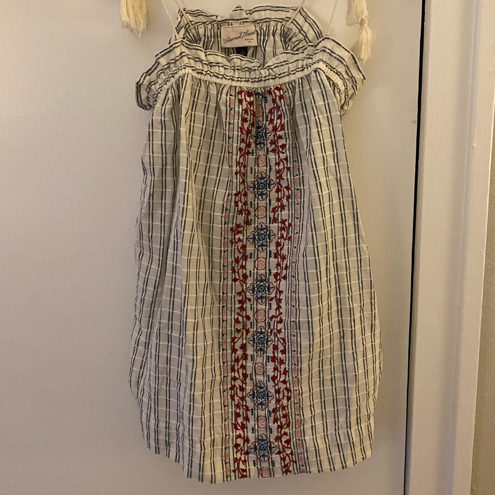 Embroidered Tank Top with Tie Straps